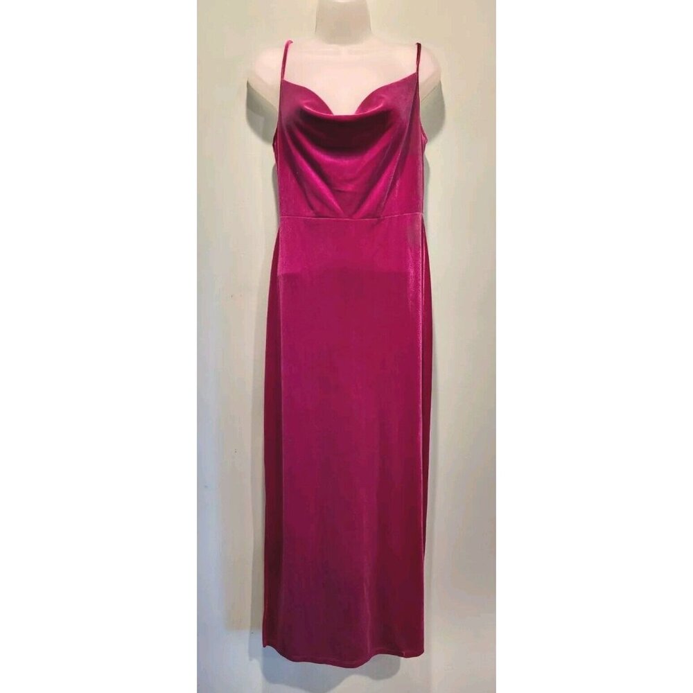 Taylor Fuscia Velvet Sleeveless Drape Neck Straight Maxi Dress Stretch Sz 6